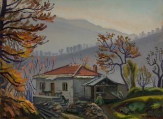 Tsagarada, Pelion, Mixed with Japanese — Oil painting, Canvas, 54.00×73.00cm — Theodoros Markellos